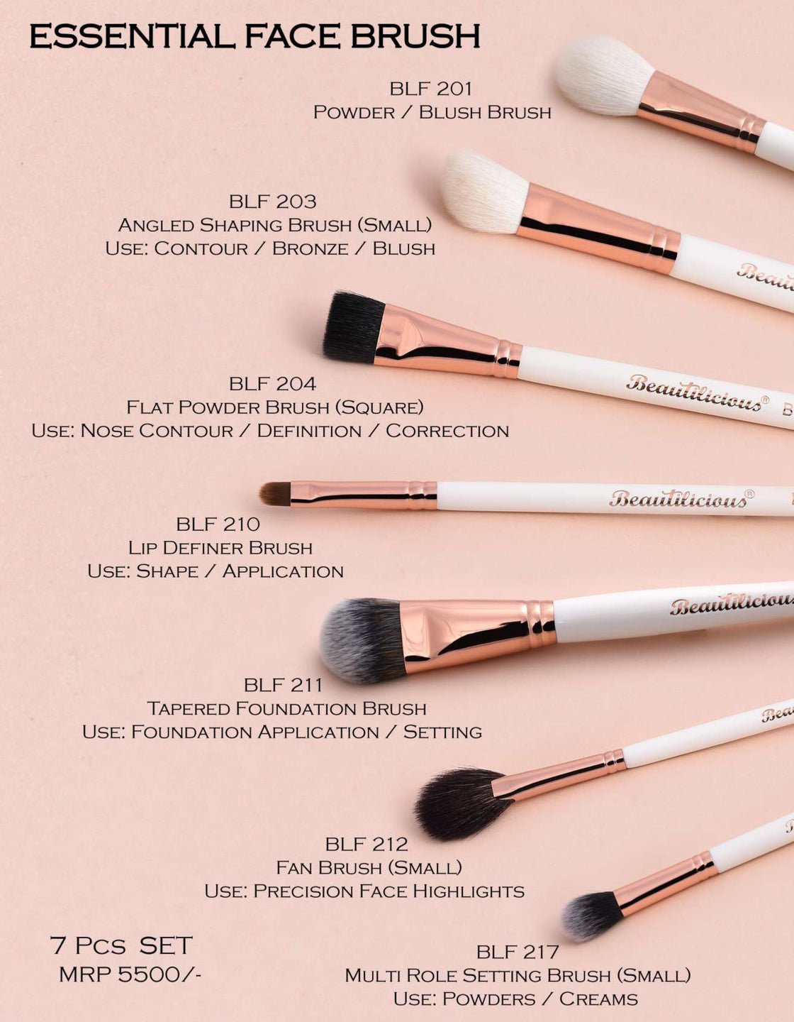 Beautilicious - Essential Face Brush (7PCs Set)