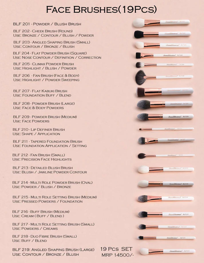 Beautilicious - Face Brushes (19 PCs)