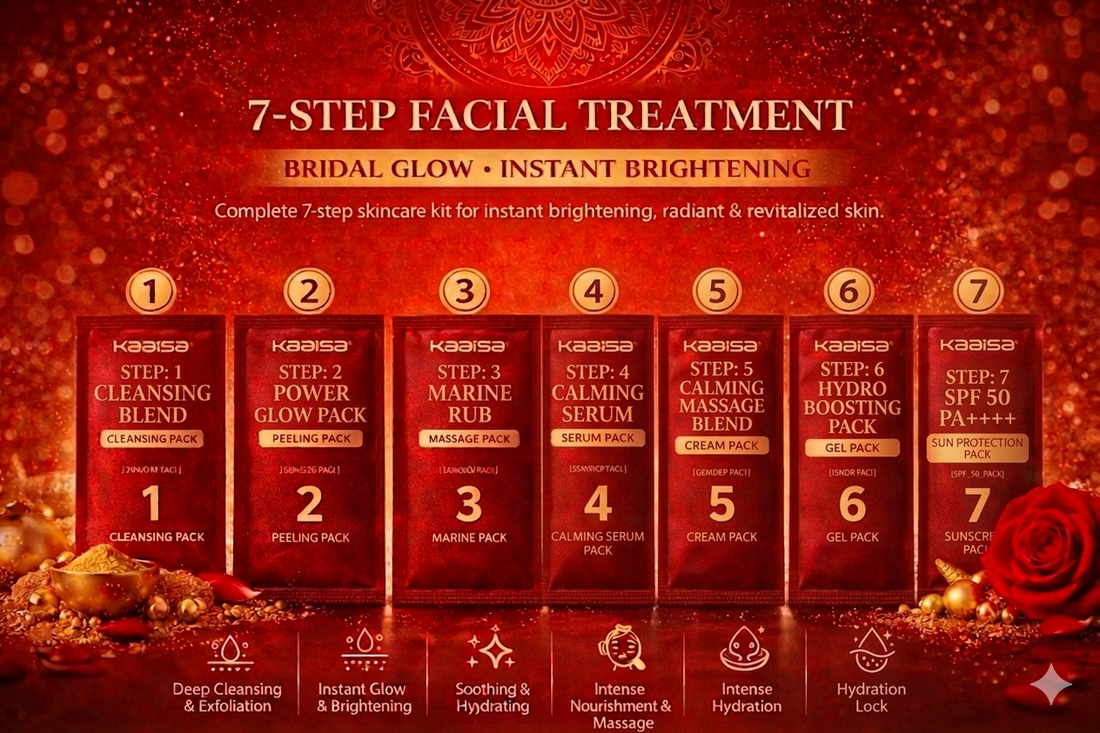 Kaaisa- Bridal Glow Facial Treatment Kit - Single Use With 7 Step Facial for Instant Brightening