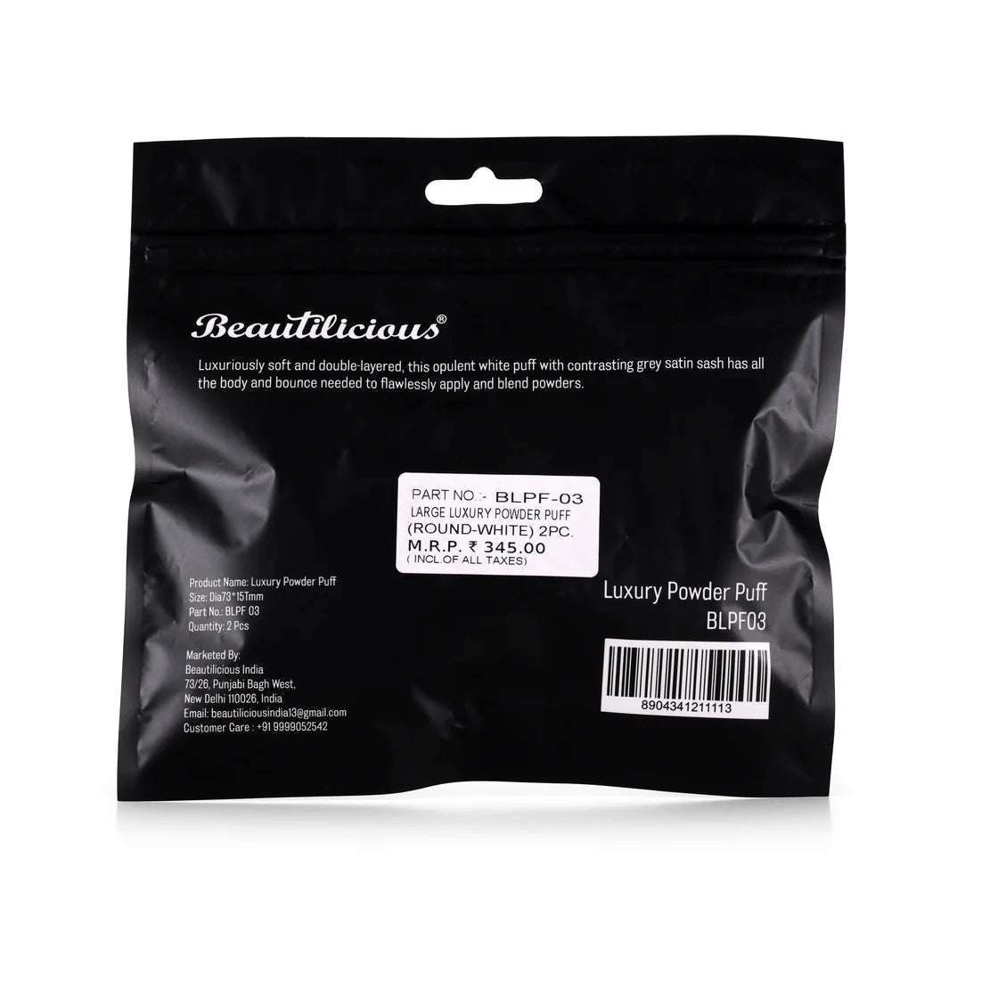 Beautilicious - Large Luxury Powder Puff - Round (White)