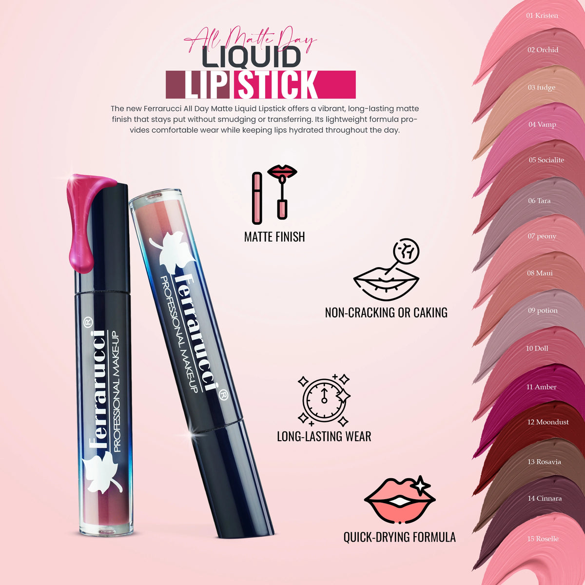 Variant: 05 SOCIALITE | Ferrarucci Matte all day liquid lipstick